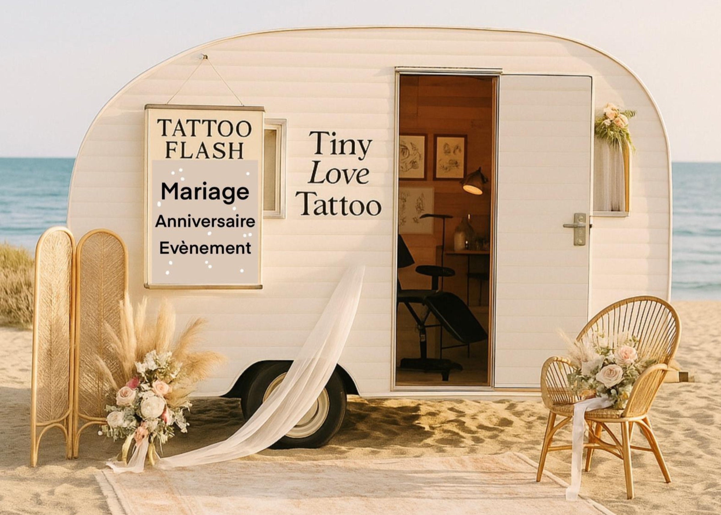 Caravane Tiny Love Tattoo - studio tattoo pour mariages et évènements privé, sud de la France